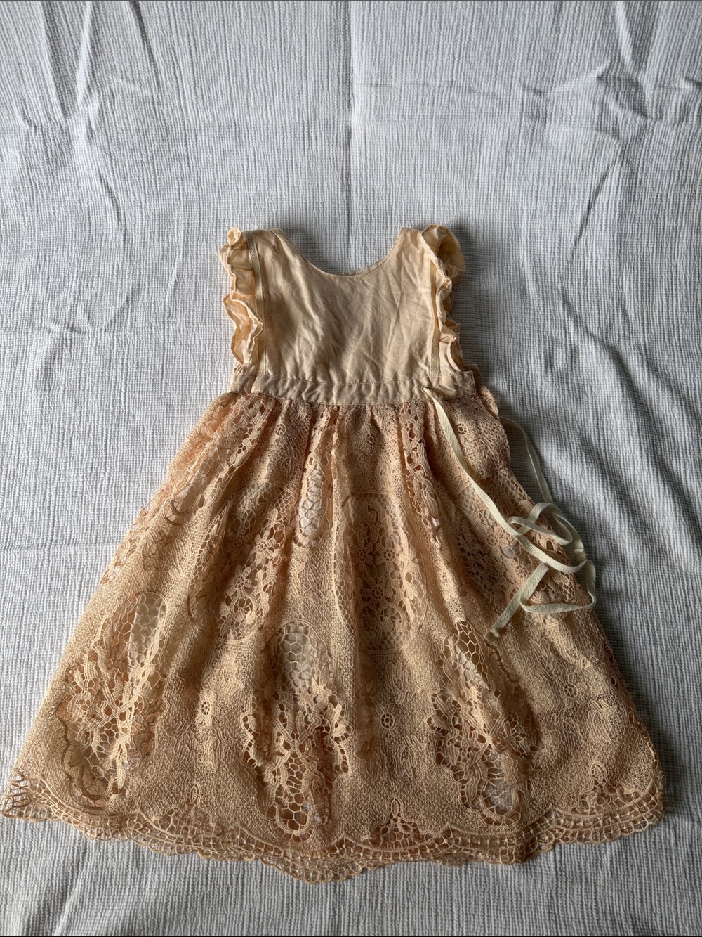 Girls' Cream Lace Party Dress with Ruffle Sleeves